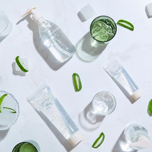 AROMATICA Aloe Vera Gel on face application showcases hydrating daily skincare.