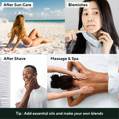 AROMATICA aloe vera gel on face and hair for lightweight hydration.