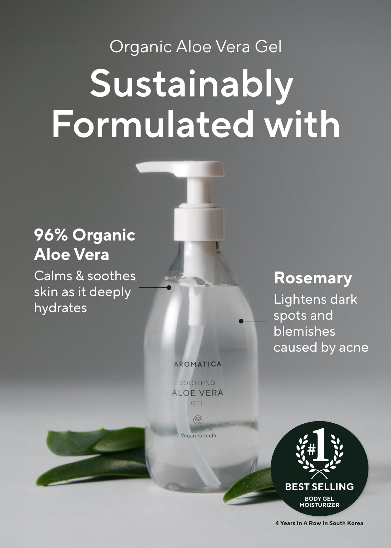 AROMATICA Aloe Vera Gel used for hair care and scalp hydration.