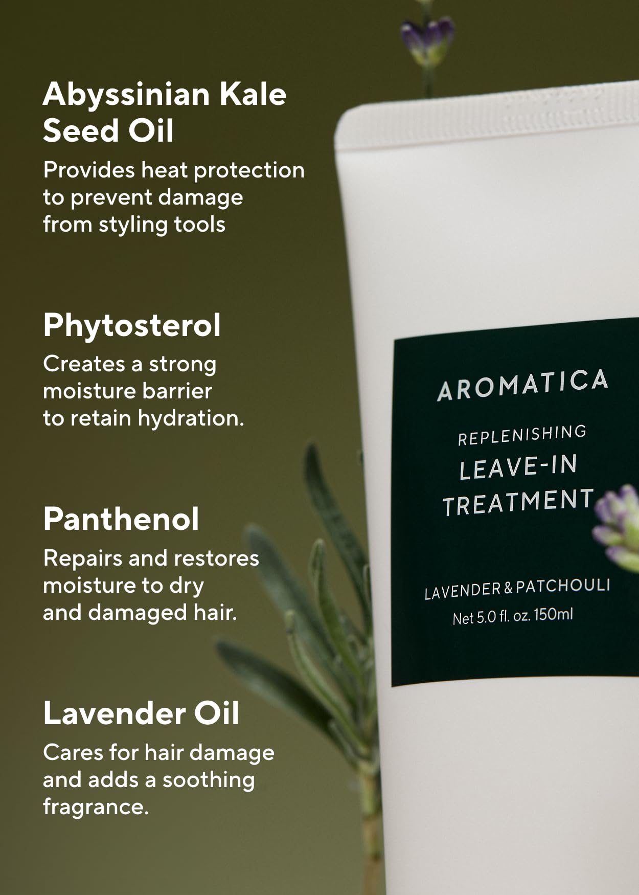 AROMATICA lavender scent and patchouli tones in the bottle and application