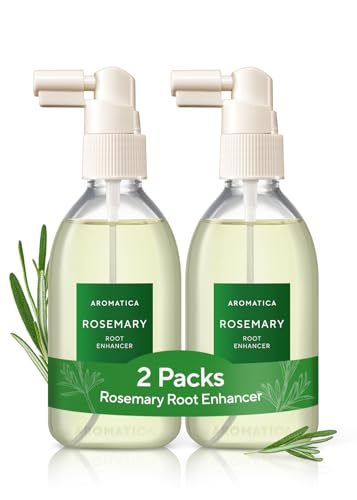 AROMATICA Root Enhancer rosemary spray bottle for scalp refresh and hydration.