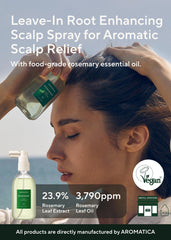 AROMATICA Root Enhancer close up of rosemary water spray droplets for scalp care.