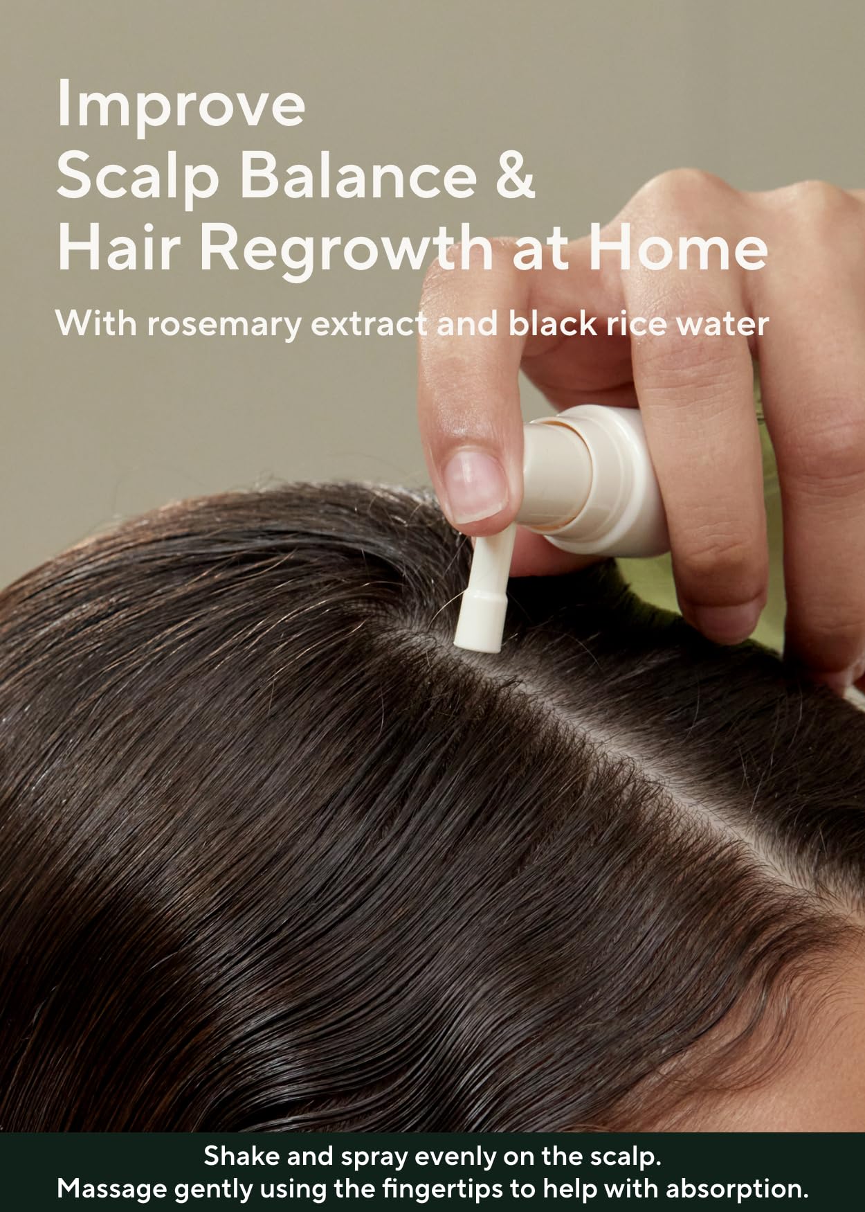 AROMATICA rosemary oil and water spray bottle in cap close shot for scalp care.