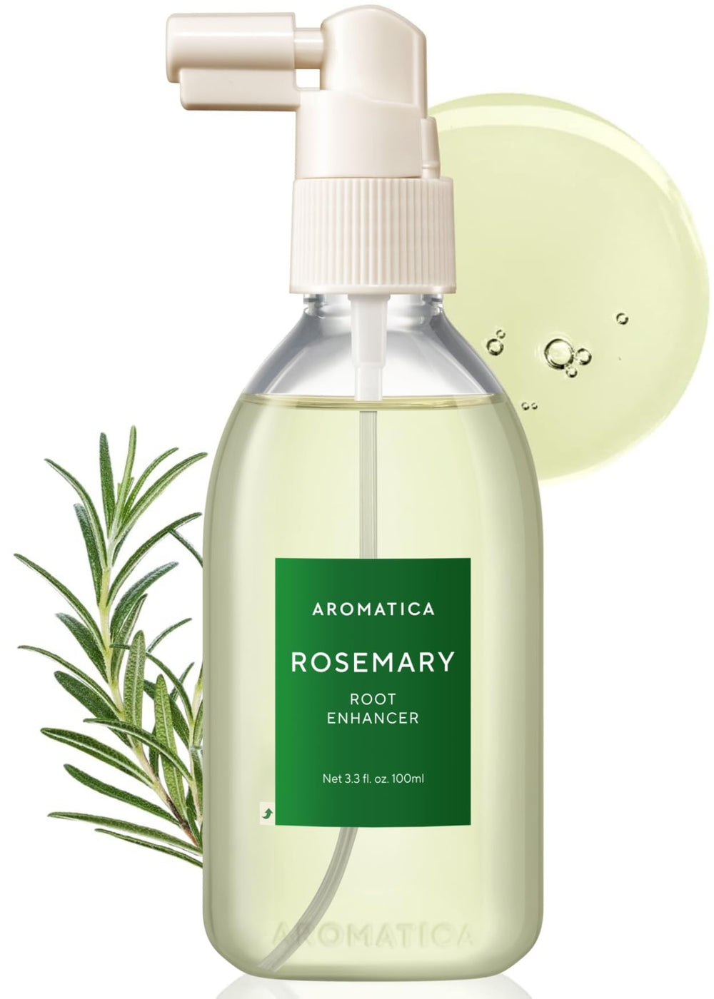 AROMATICA Root Enhancer Rosemary Water Spray bottle showcases packaging for scalp hydration and hair growth support.