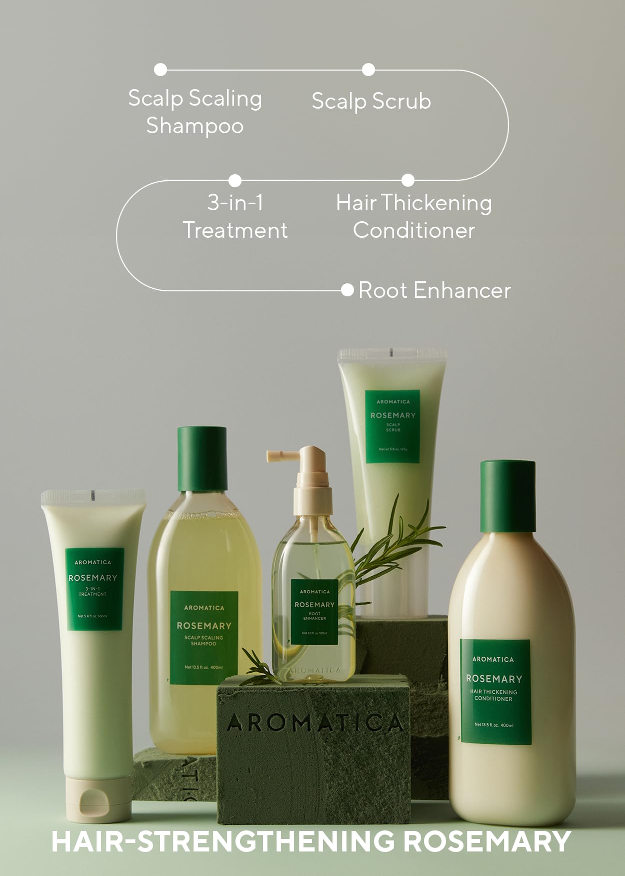 AROMATICA rosemary on bathroom shelf for spa-like routine