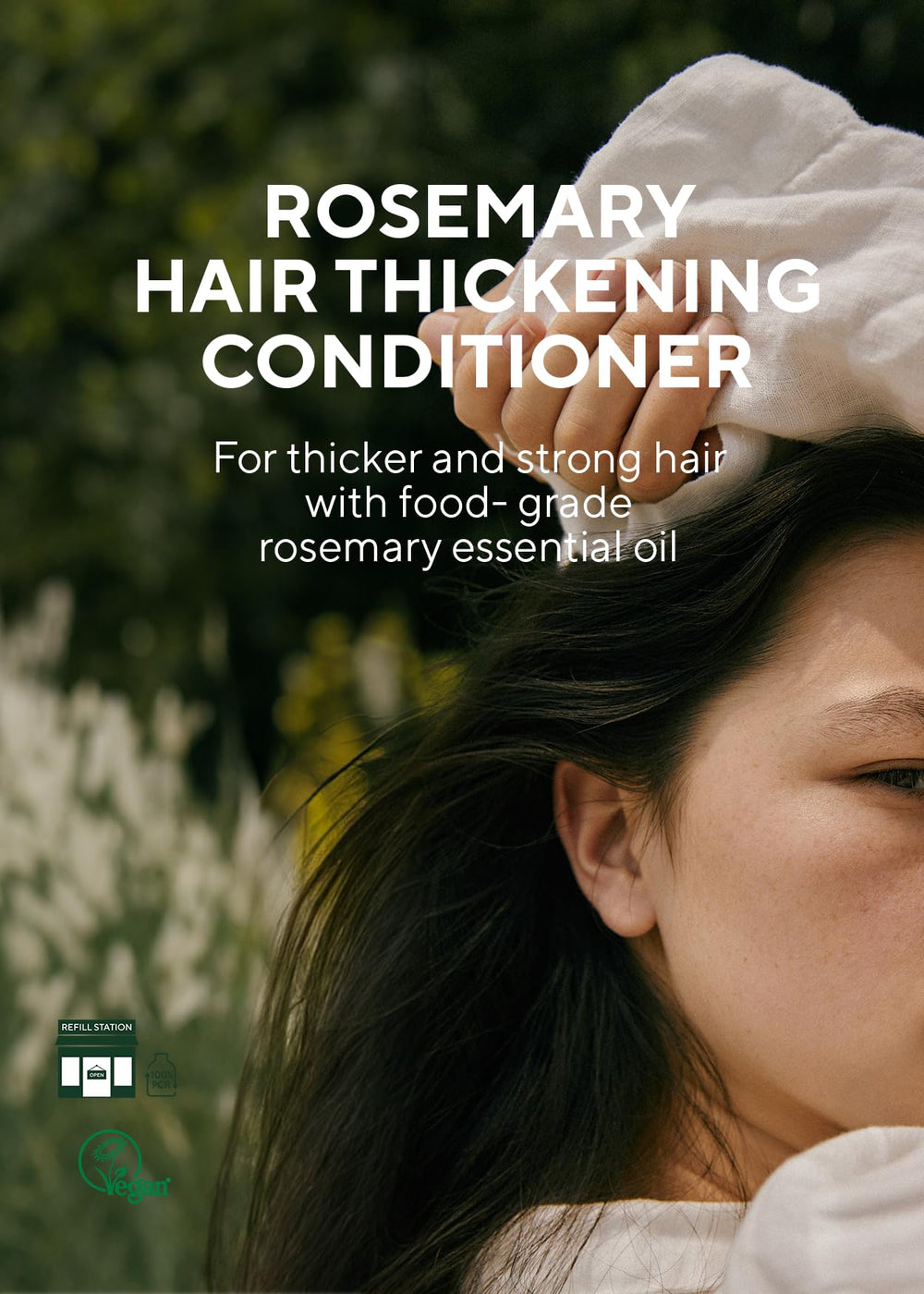 AROMATICA Rosemary Conditioner applied to hair for detangling ease.