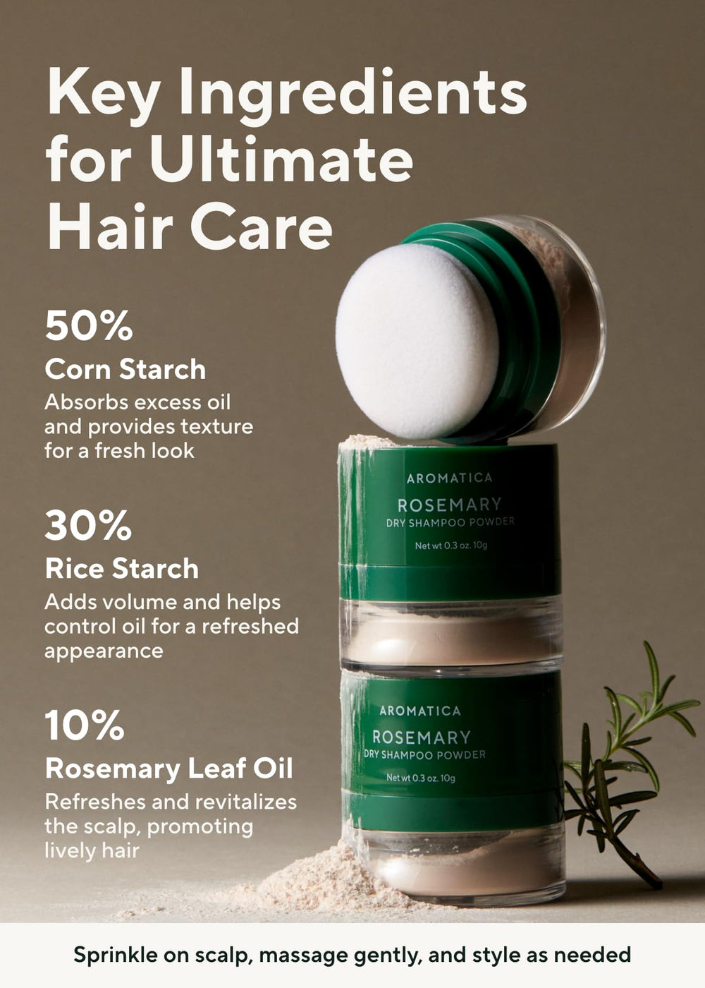 AROMATICA Rosemary Dry Shampoo Powder absorption for a matte finish