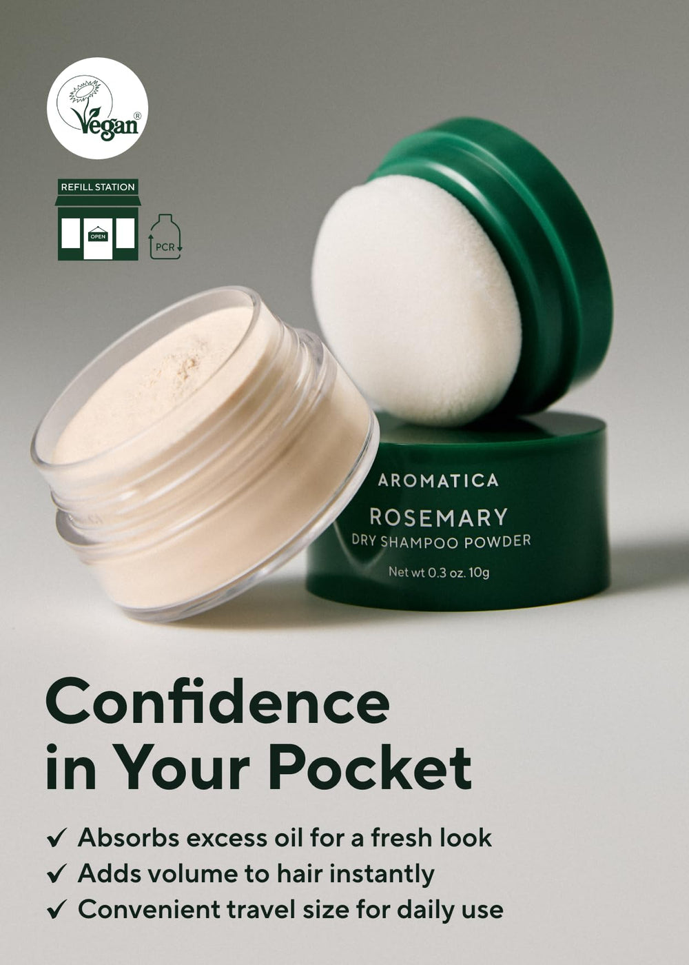 AROMATICA Rosemary Dry Shampoo Powder applying technique for even coverage