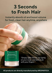 AROMATICA Rosemary Dry Shampoo Powder cap closeup shows clean, mess-free use