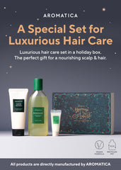 AROMATICA Leave-in Treatment application close-up showing heat protection for daily styling.
