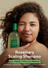 Close-up of AROMATICA Rosemary Scalp Shampoo bottle highlighting natural formula