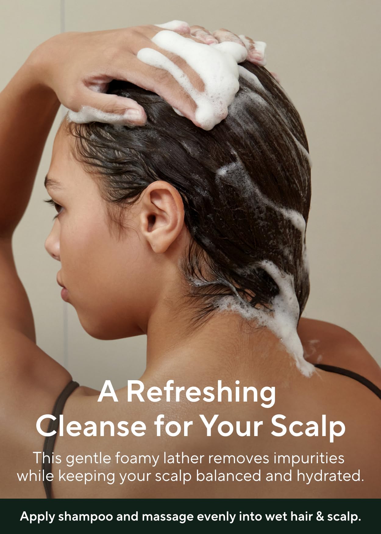Shampoo cap of AROMATICA bottle emphasizing compact, eco-conscious packaging