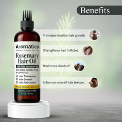 Aromatico rosemary oil ingredients close-up highlighting sesame, jojoba and almond oils for scalp nourishment.