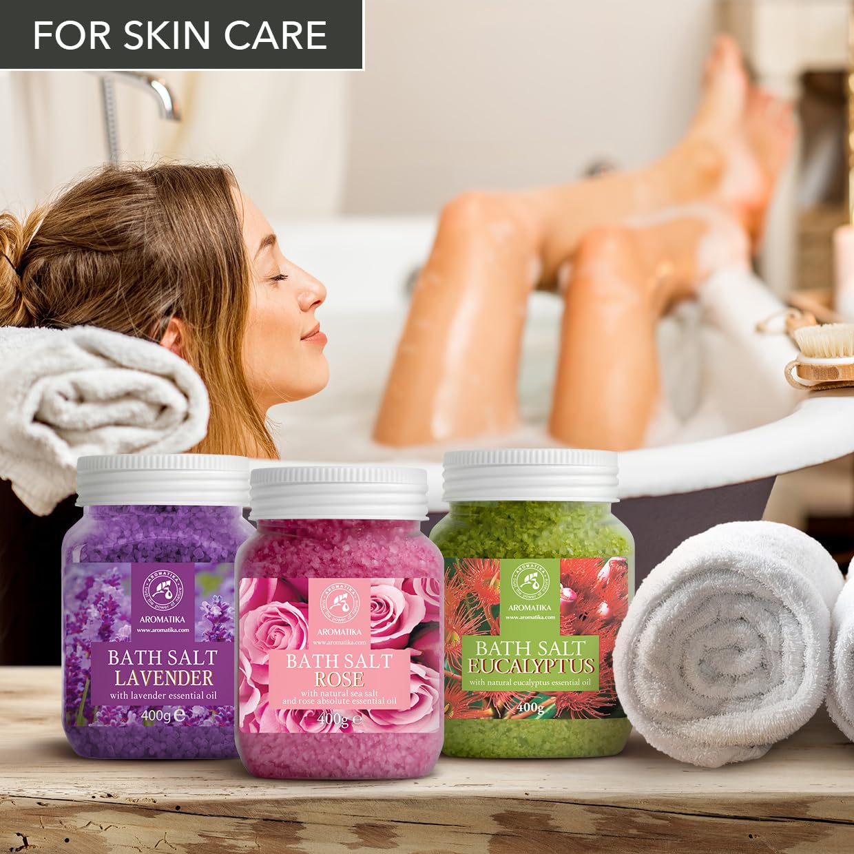 AROMATIKA relaxing bathwater scene for spa-like unwinding at home.