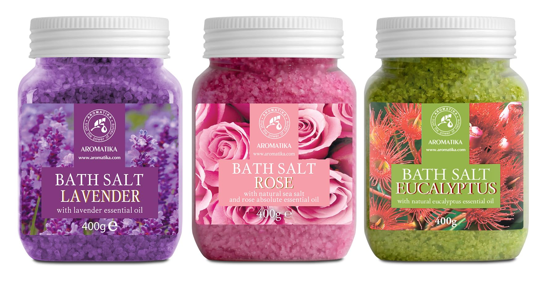 AROMATIKA rose bath salts scene emphasizing skin glow.