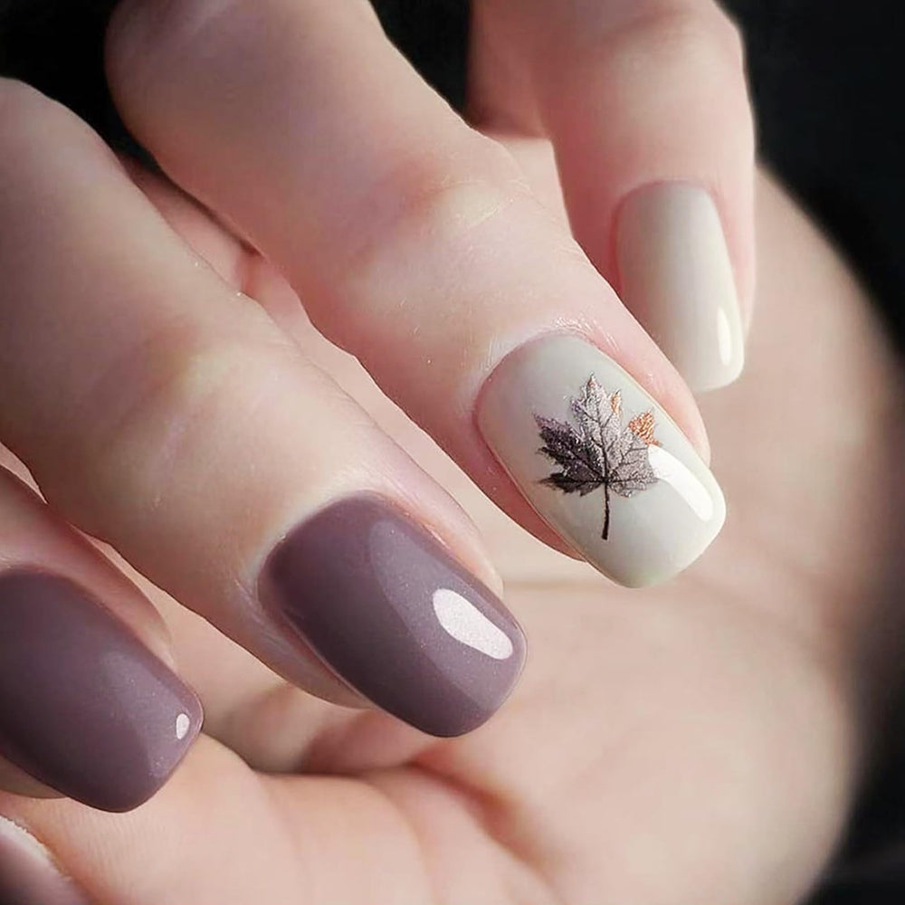 AROVFAM 24pc maple leaves nails offer easy at-home holiday looks.
