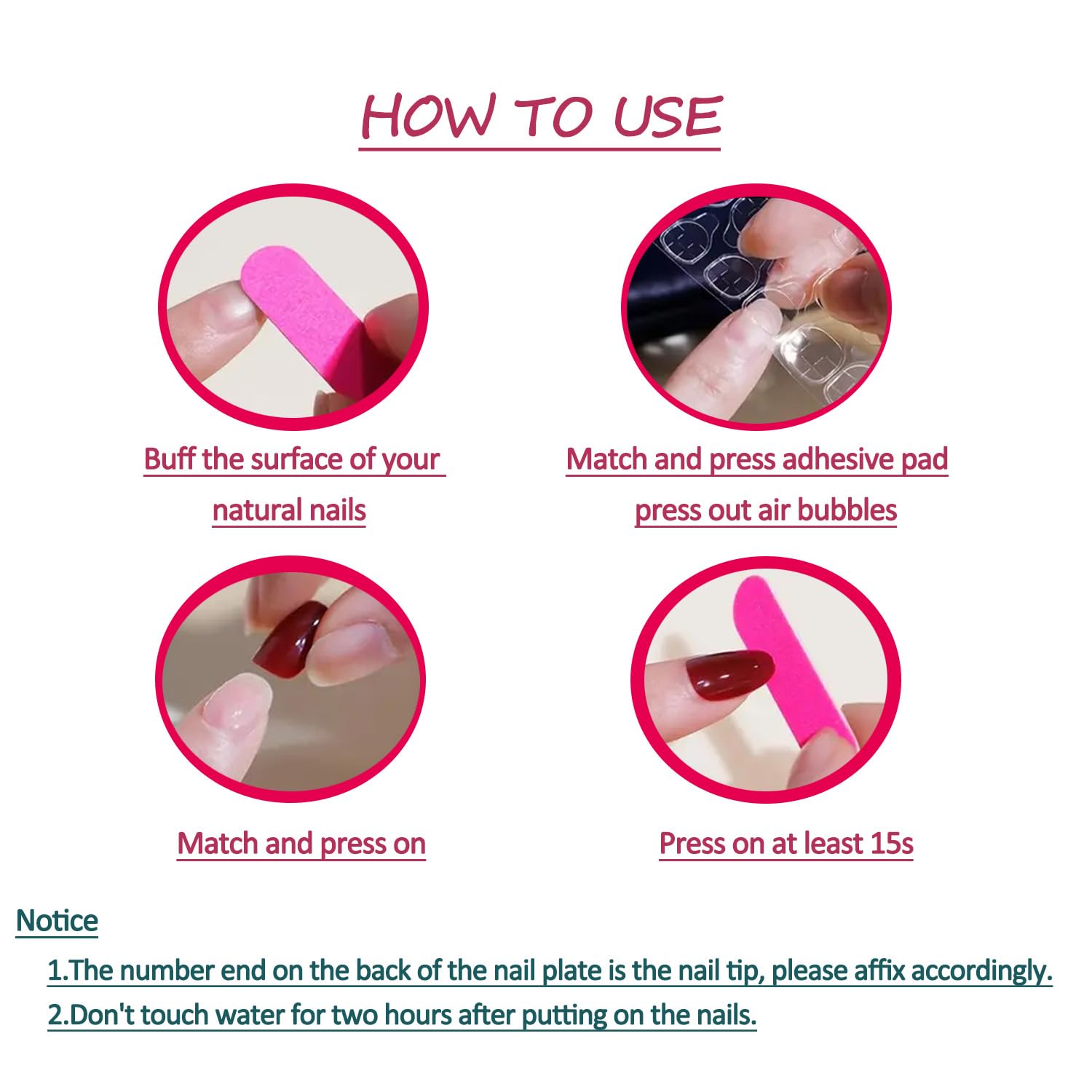 AROVFAM glue-on nails offer simple application for quick styling.