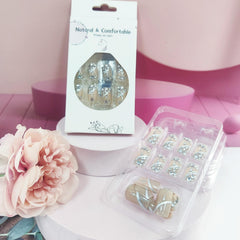 AROVFAM Silver Curve Line nails packaged with jelly glue stickers for easy at-home reuse