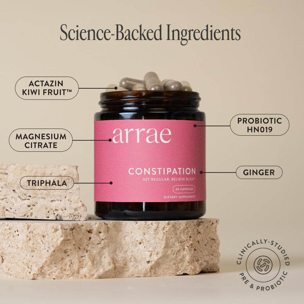 Arrae overnight digestive support bottle highlight for morning relief.