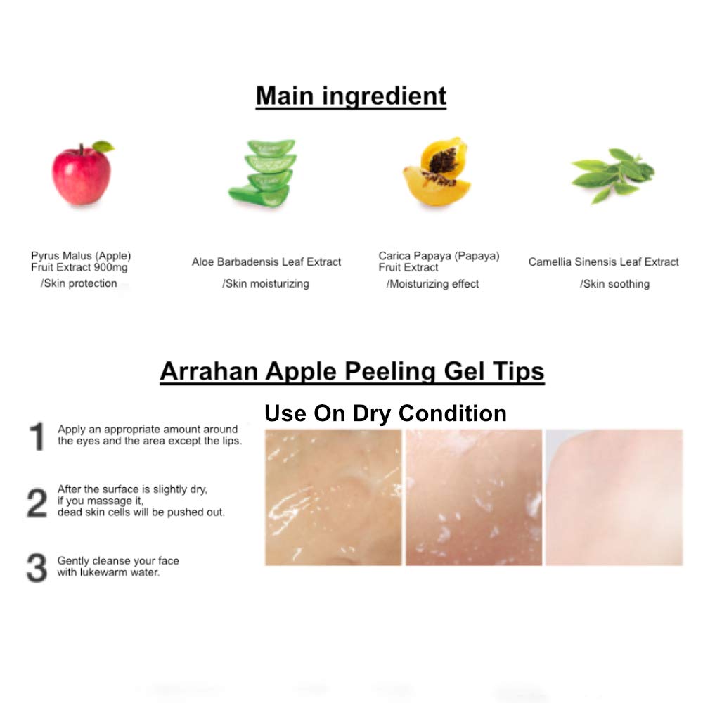 Arrahan Apple Peeling Gel packaging and jar in premium skincare setup.