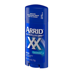 Arrid deodorant solid xx cool shower cap assembly shows compact design for travel or gym.
