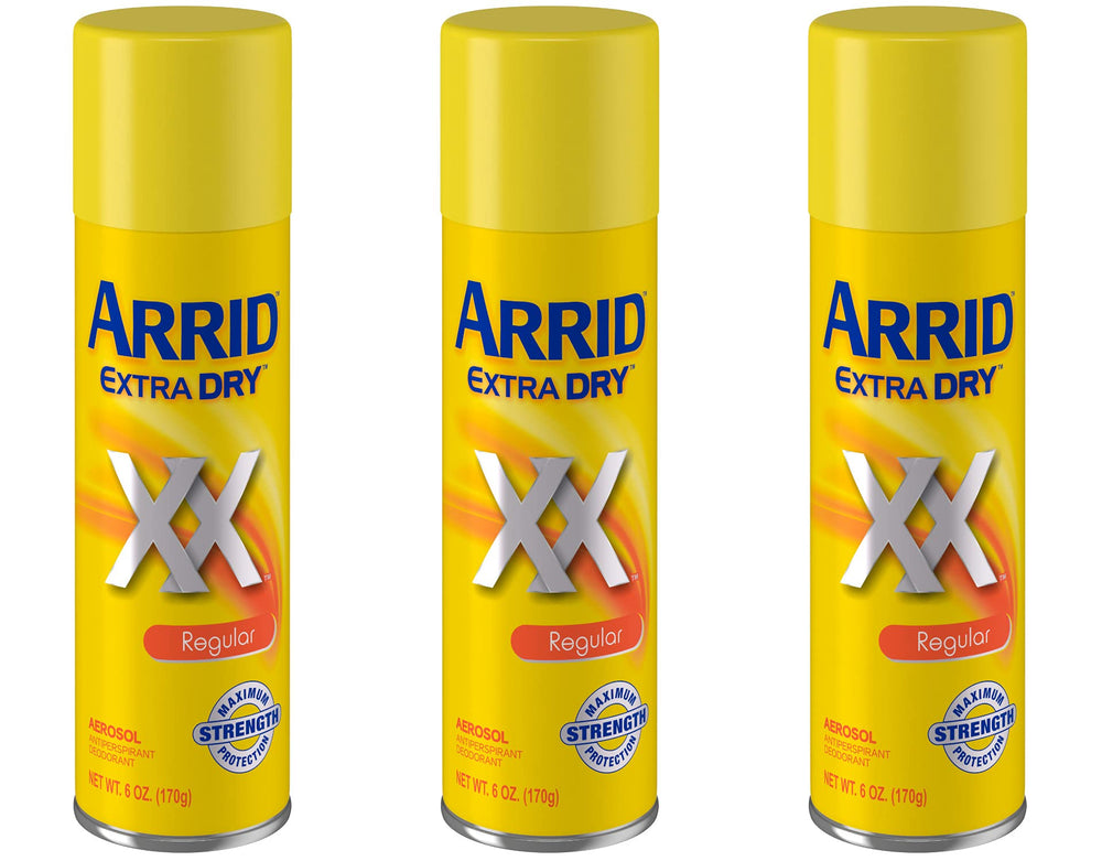 Arrid Extra Dry spray regular pack 3 cans for all-day protection and dryness.