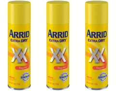 Arrid Extra Dry spray regular pack 3 cans for all-day protection and dryness.