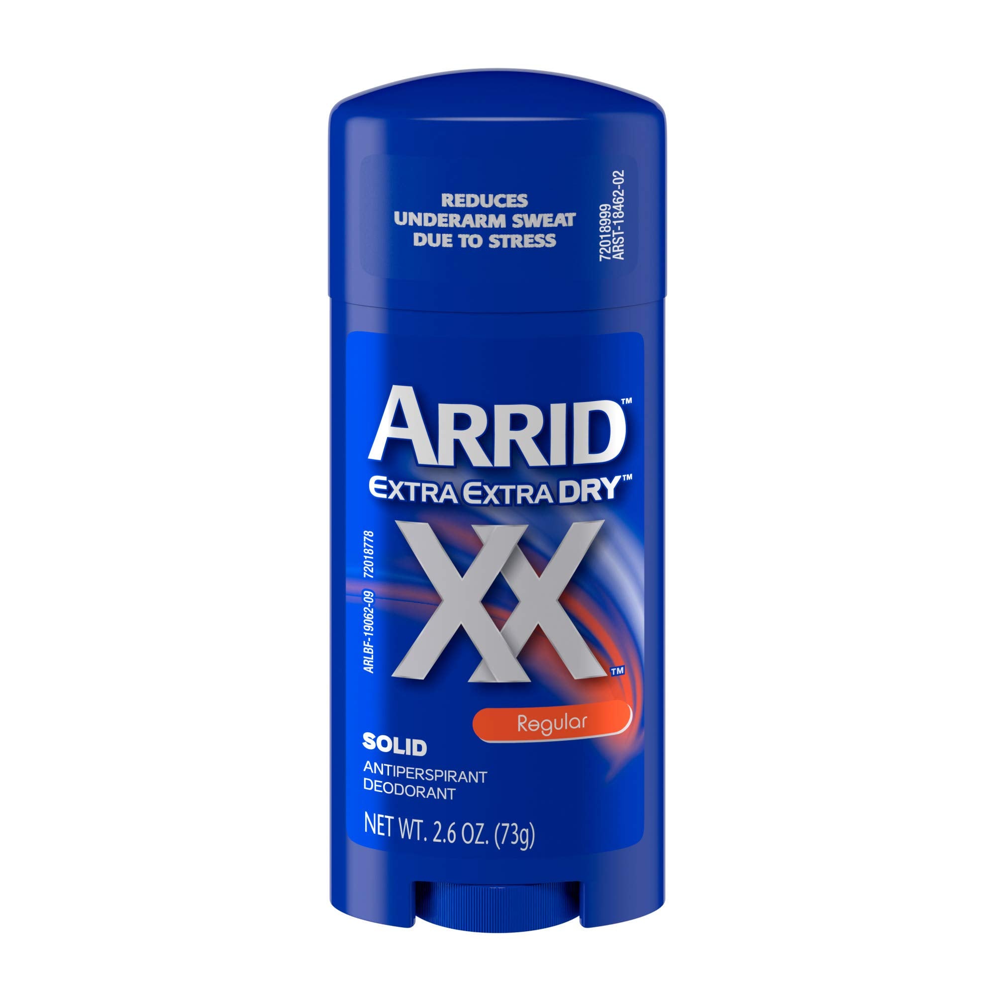 Arrid XX Extra Extra Dry stick close-up, all-day dryness for stress moments.