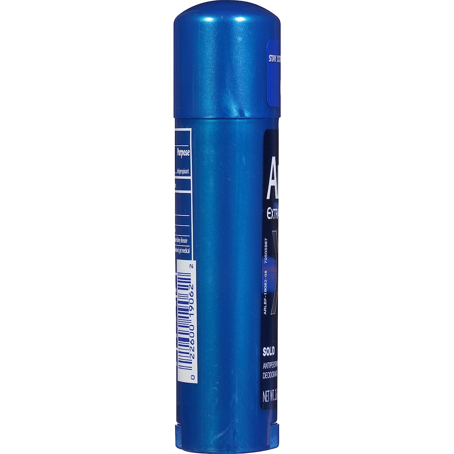 Arrid XX label detail confirms aluminum-based formula for effective protection.