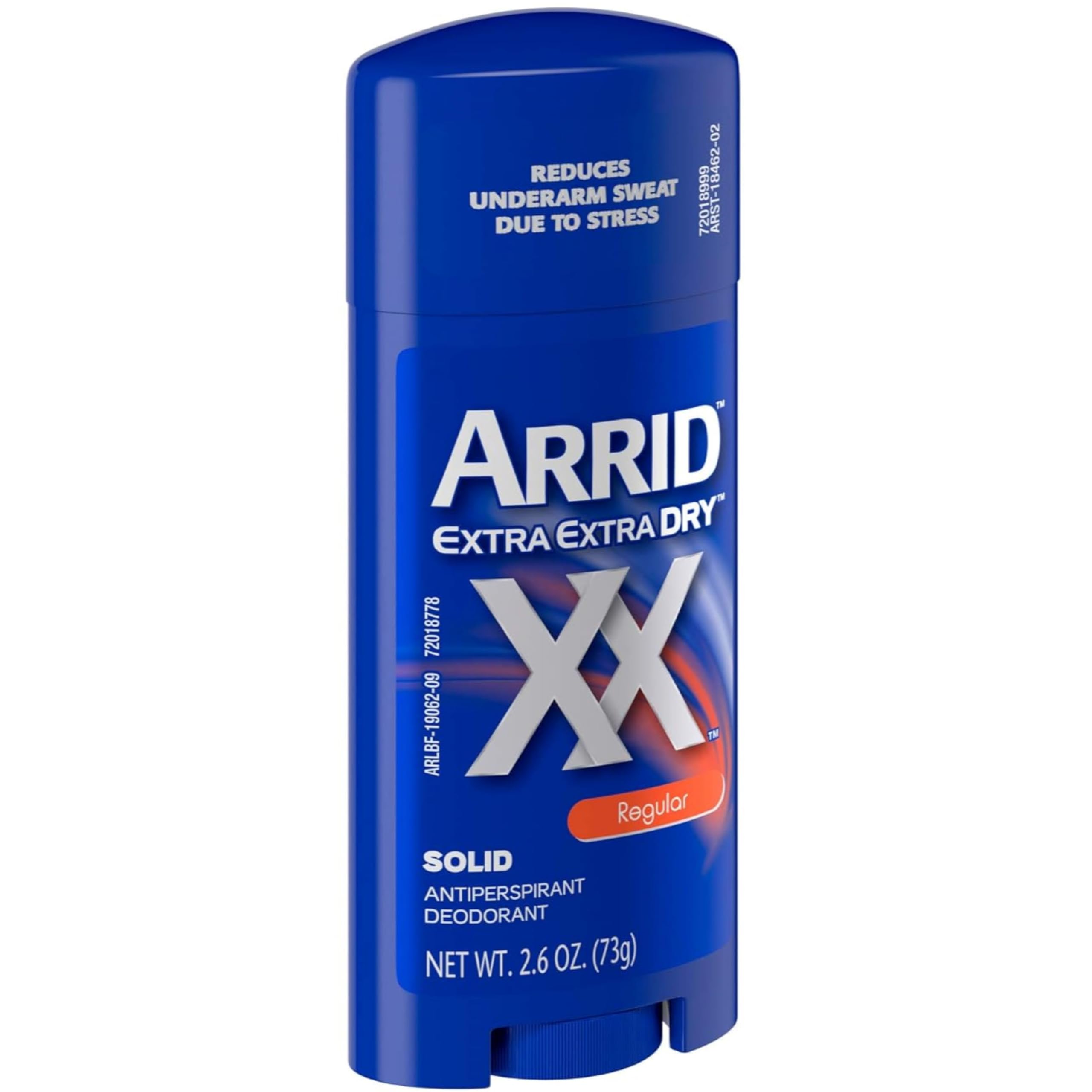 Arrid XX Regular solid deodorant stick close-up emphasizes smooth application and dryness