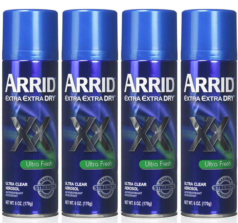 Arrid XX Ultra Clear spray bottle delivering long-lasting freshness for active days.