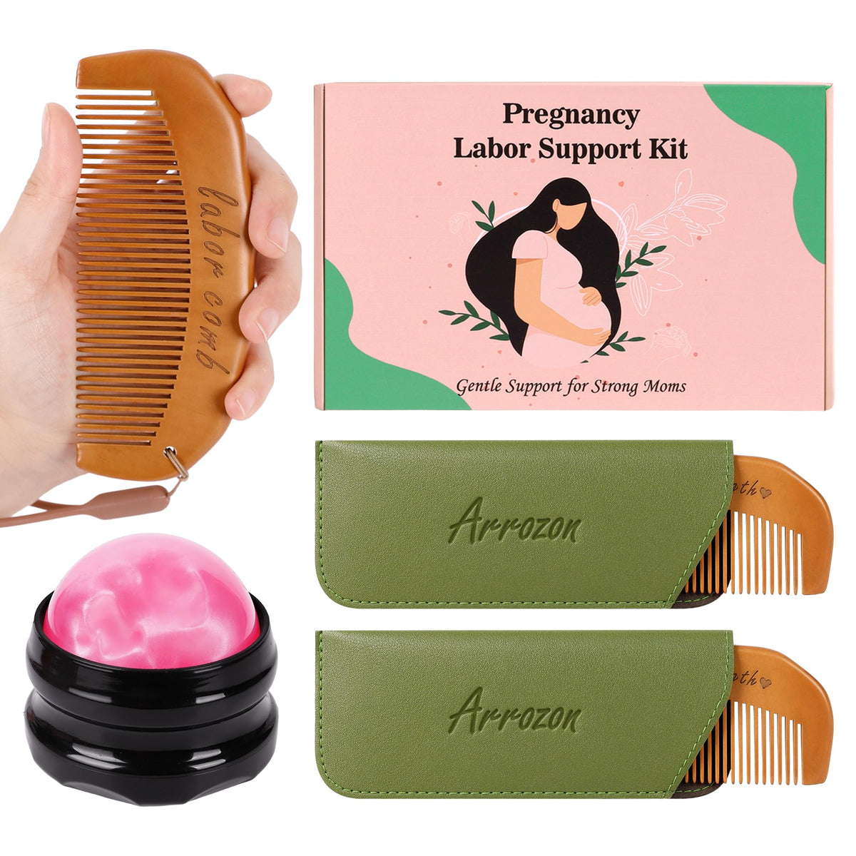 Arrozon labor comb kit with wooden birth combs for labor support
