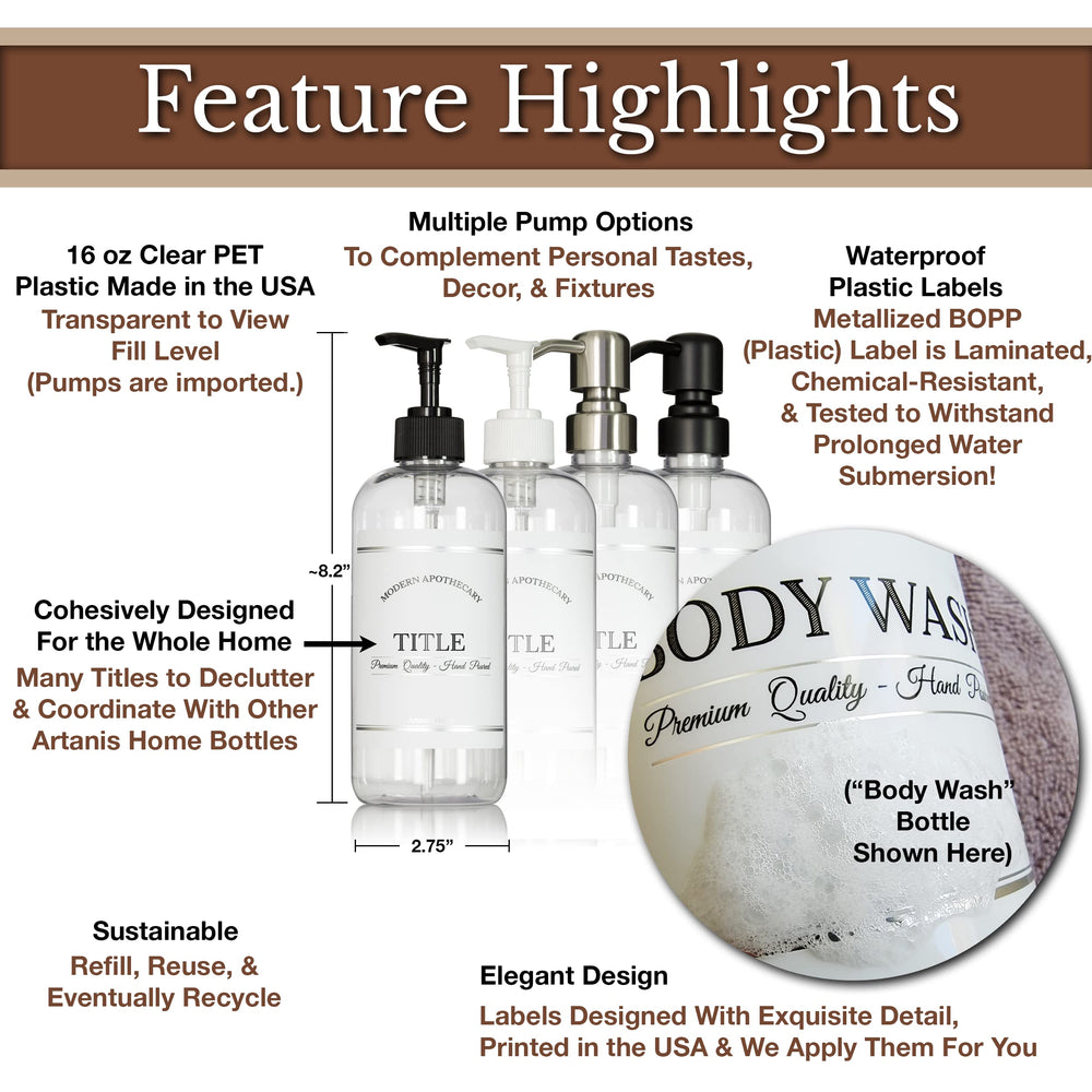 Artanis Home USA-made PET bottles ensure quality and safe storage.