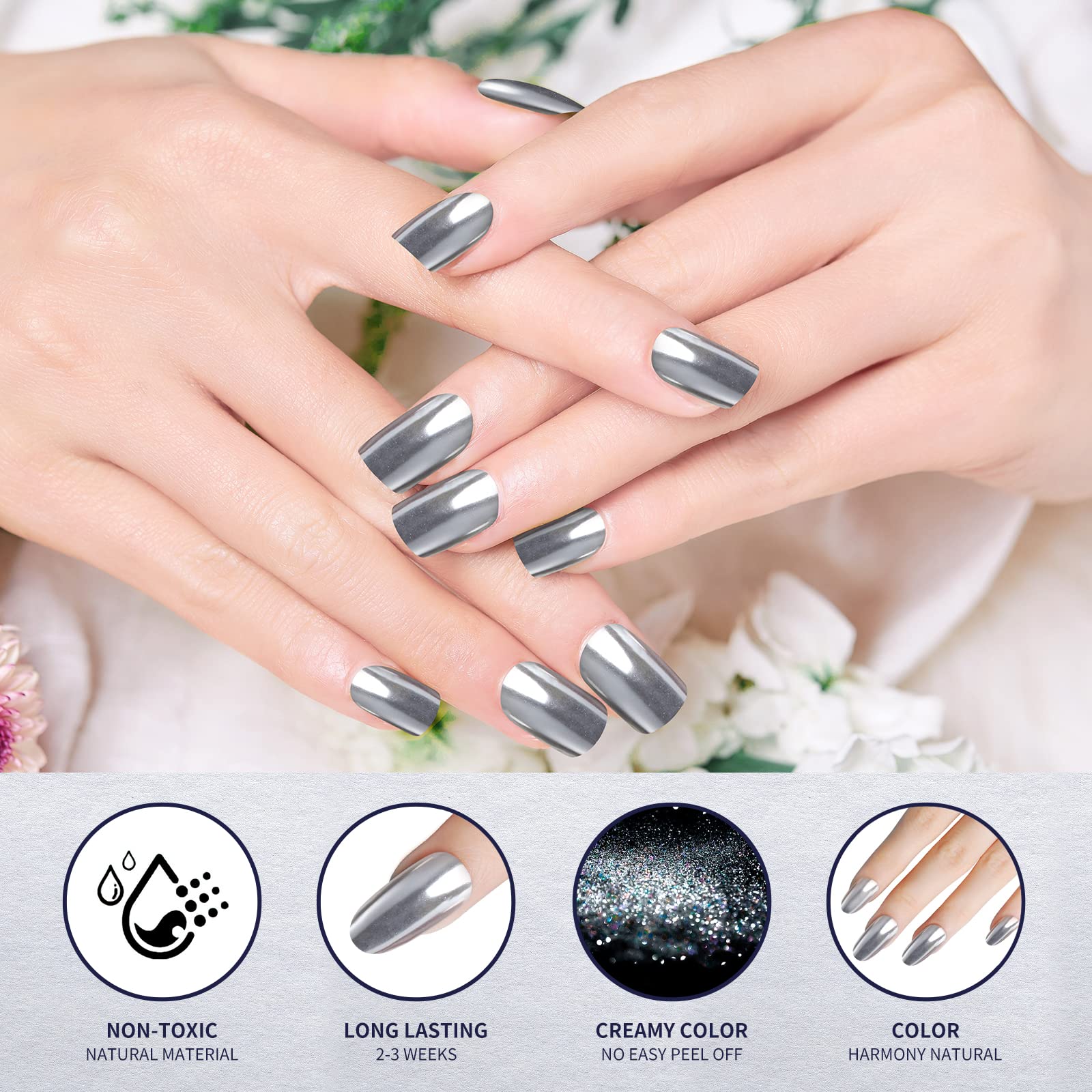 Artdone chrome powder holographic aurora effect for glamorous nail design.