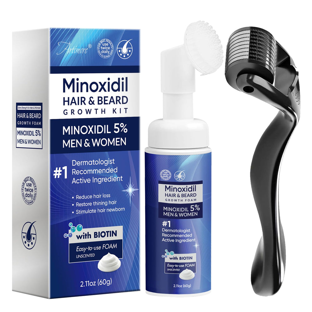 Artimore 5% Minoxidil Foam bottle ready for daily hair care routine.