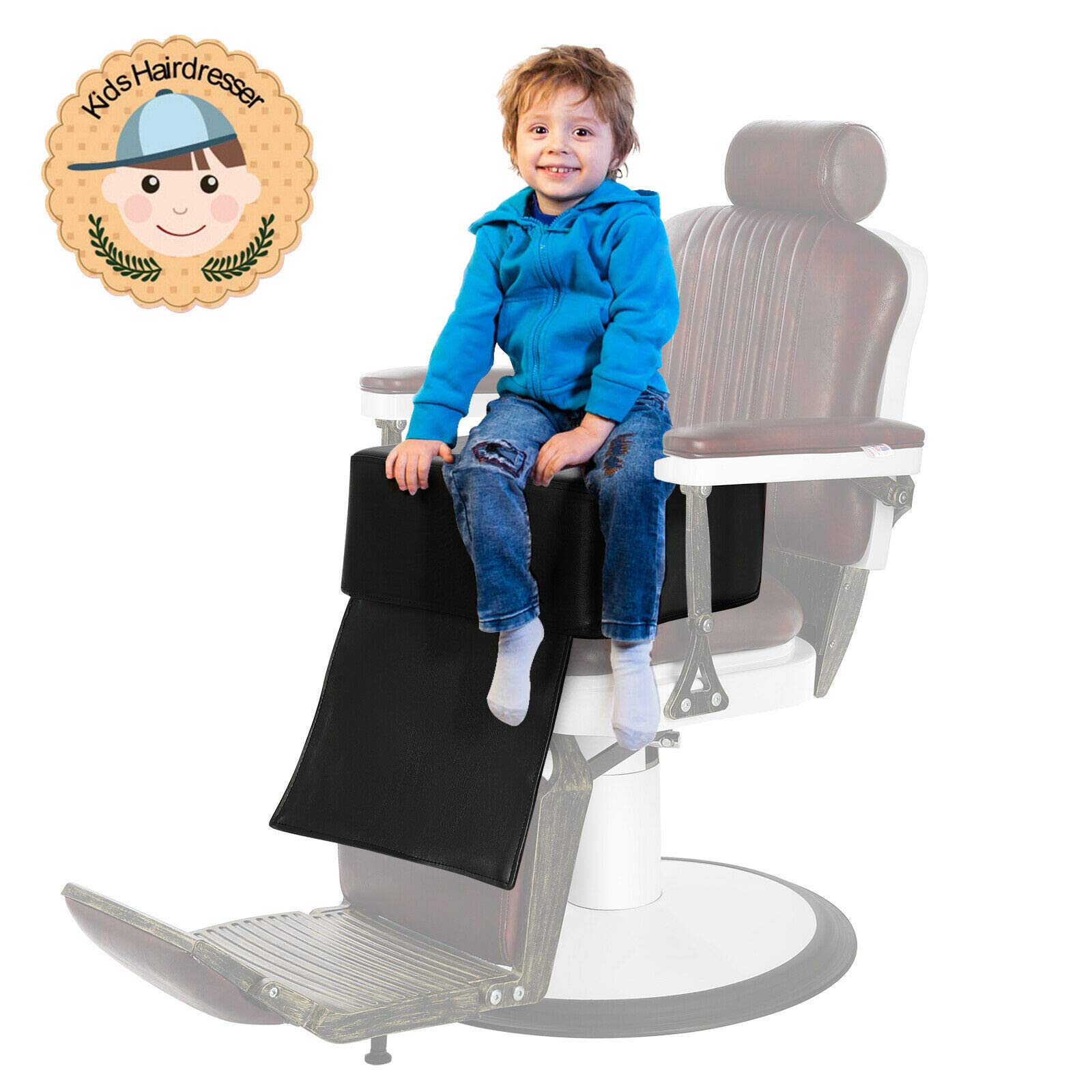 Artist hand children's leather cushion oversize barber seat black packaging—compact storage ready