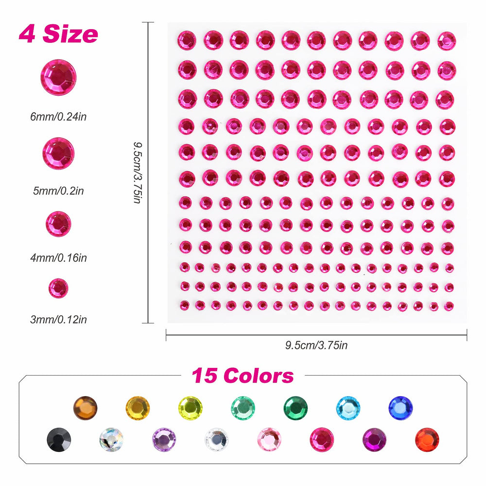 Artistbeauty rhinestone stickers sheets display with 15 colors for crafts and decorations