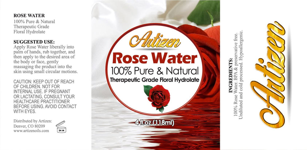 Artizen rose water ingredients label close-up ideal for gifting and seasonal sets.