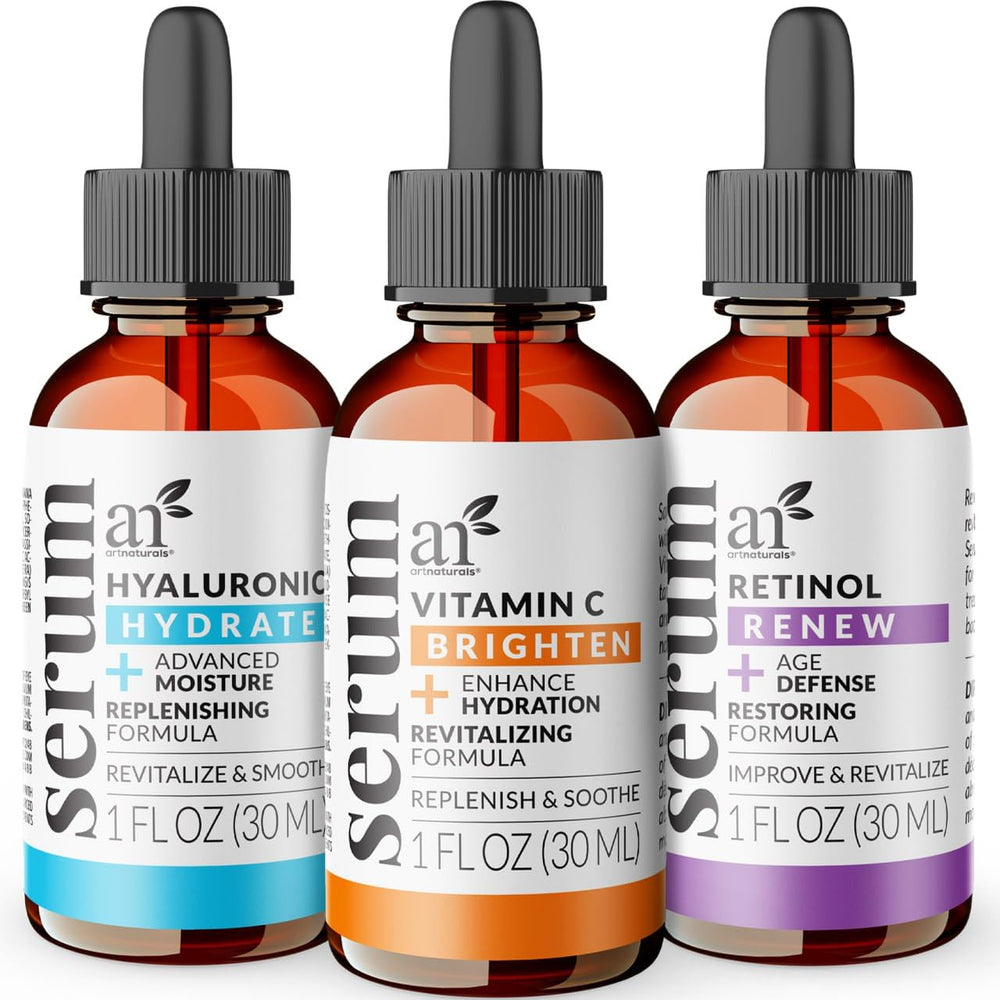 ArtNaturals anti-aging set bottle-front highlighting serums for hydration and brightening