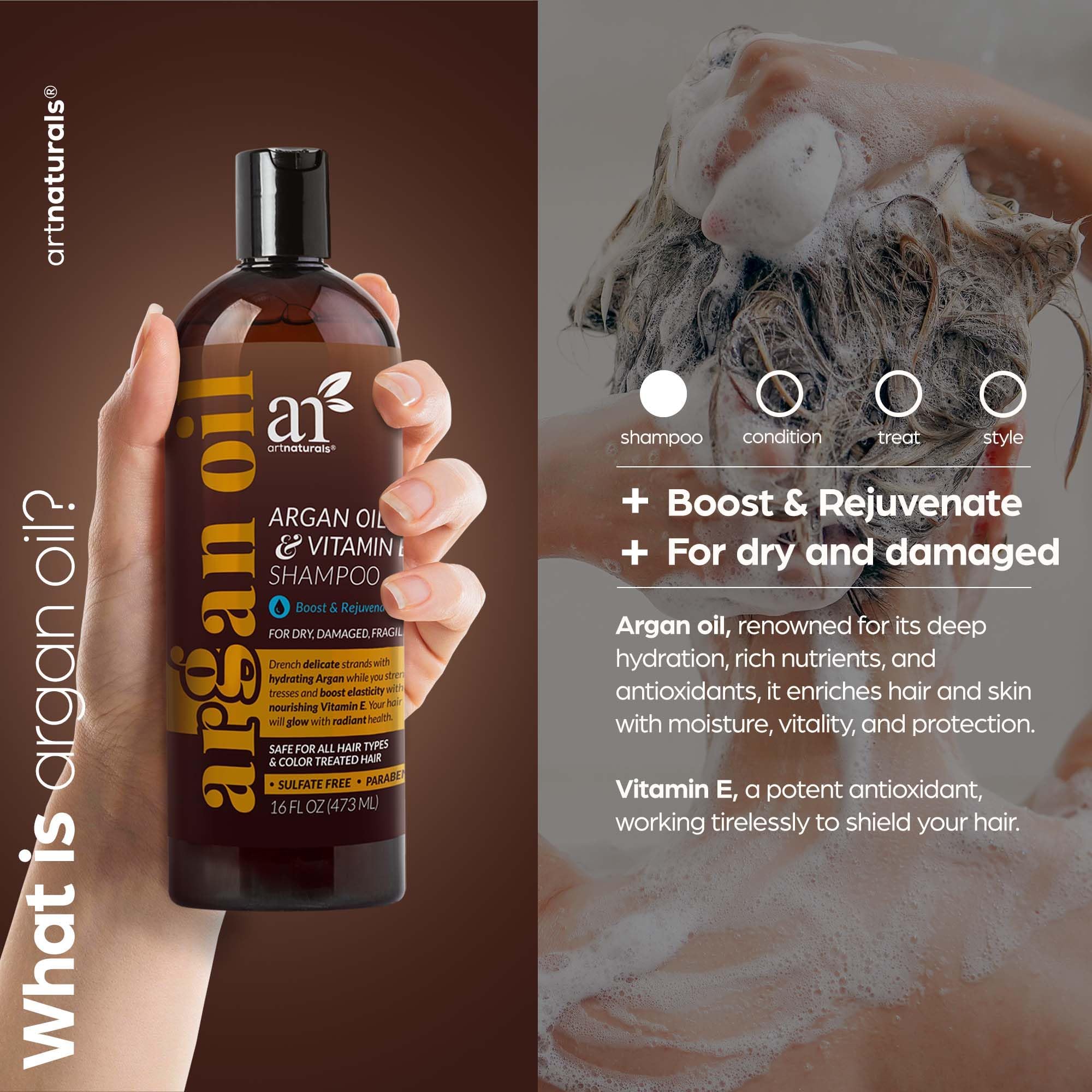 artnaturals Argan Hair Growth Shampoo pour demonstrates easy dispensing and daily use