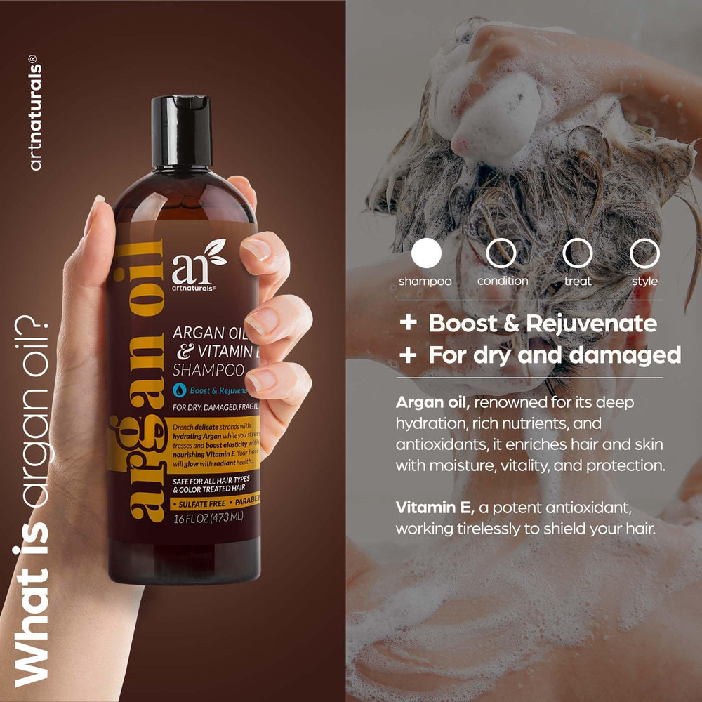 artnaturals Argan Hair Growth Shampoo pour demonstrates easy dispensing and daily use