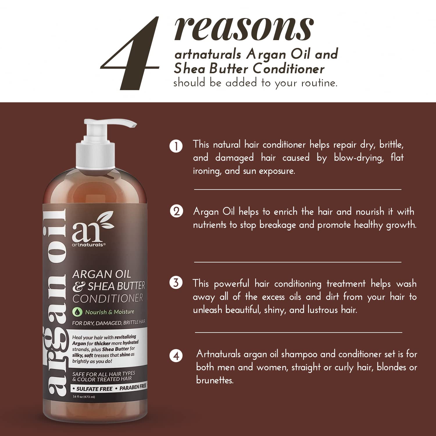 Applied Artnaturals Argan Oil Hair Conditioner on hair for smooth, manageable strands