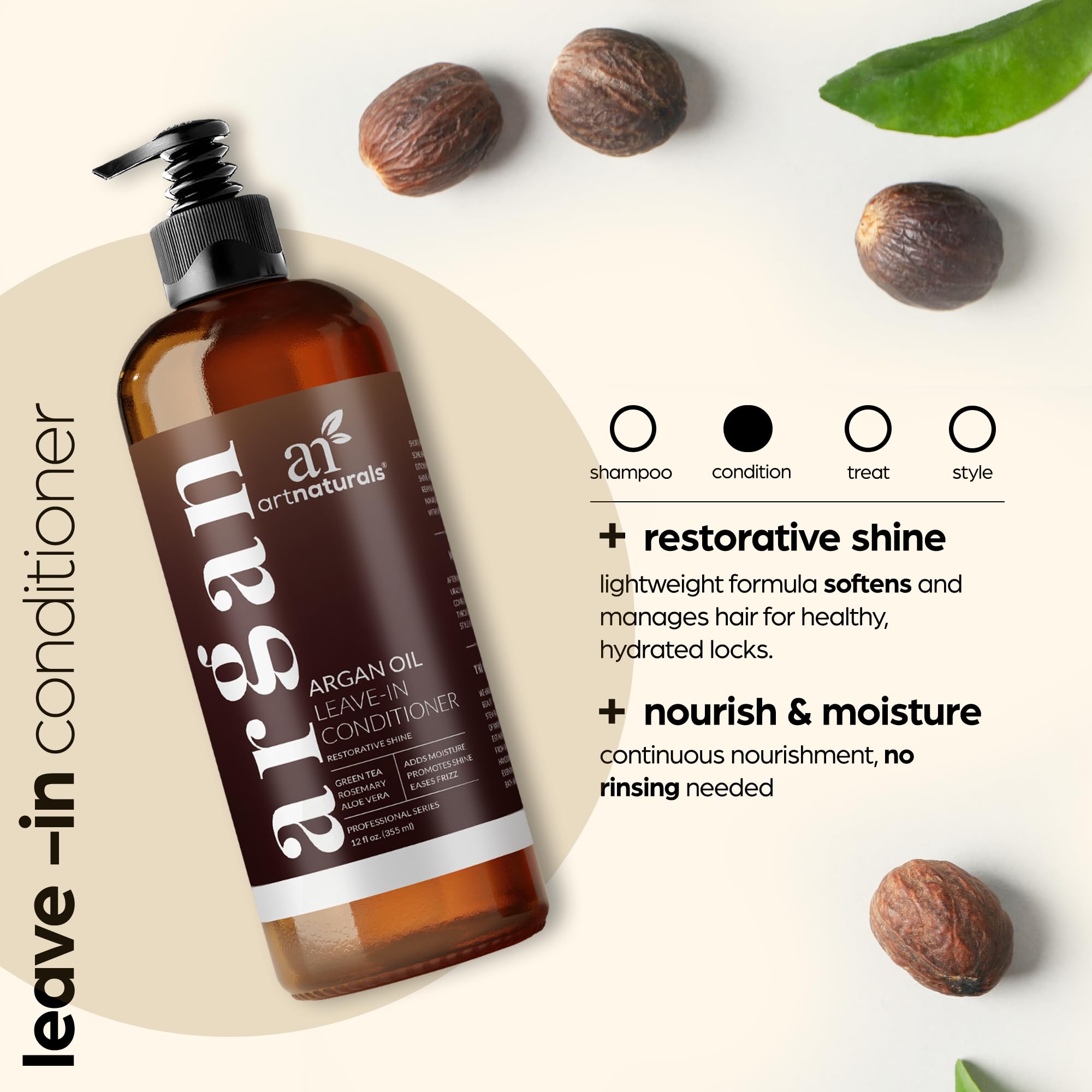 Artnaturals Argan Oil Leave-In Conditioner application demonstrates detangling and easier styling.