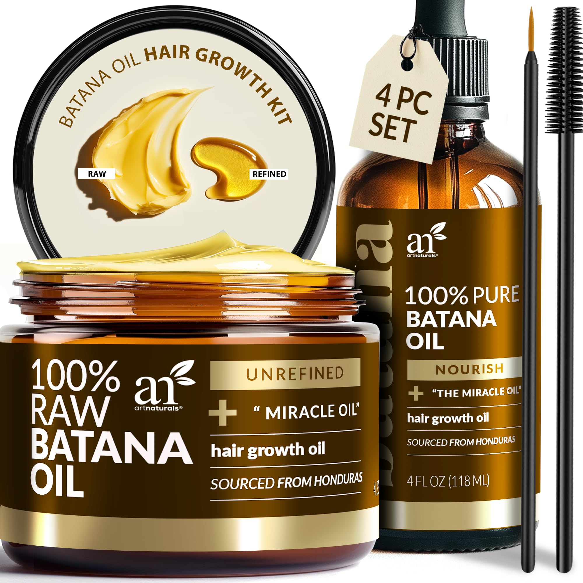 Artnaturals Batana oil raw 4oz bottle promotes scalp nourishment for healthier hair growth