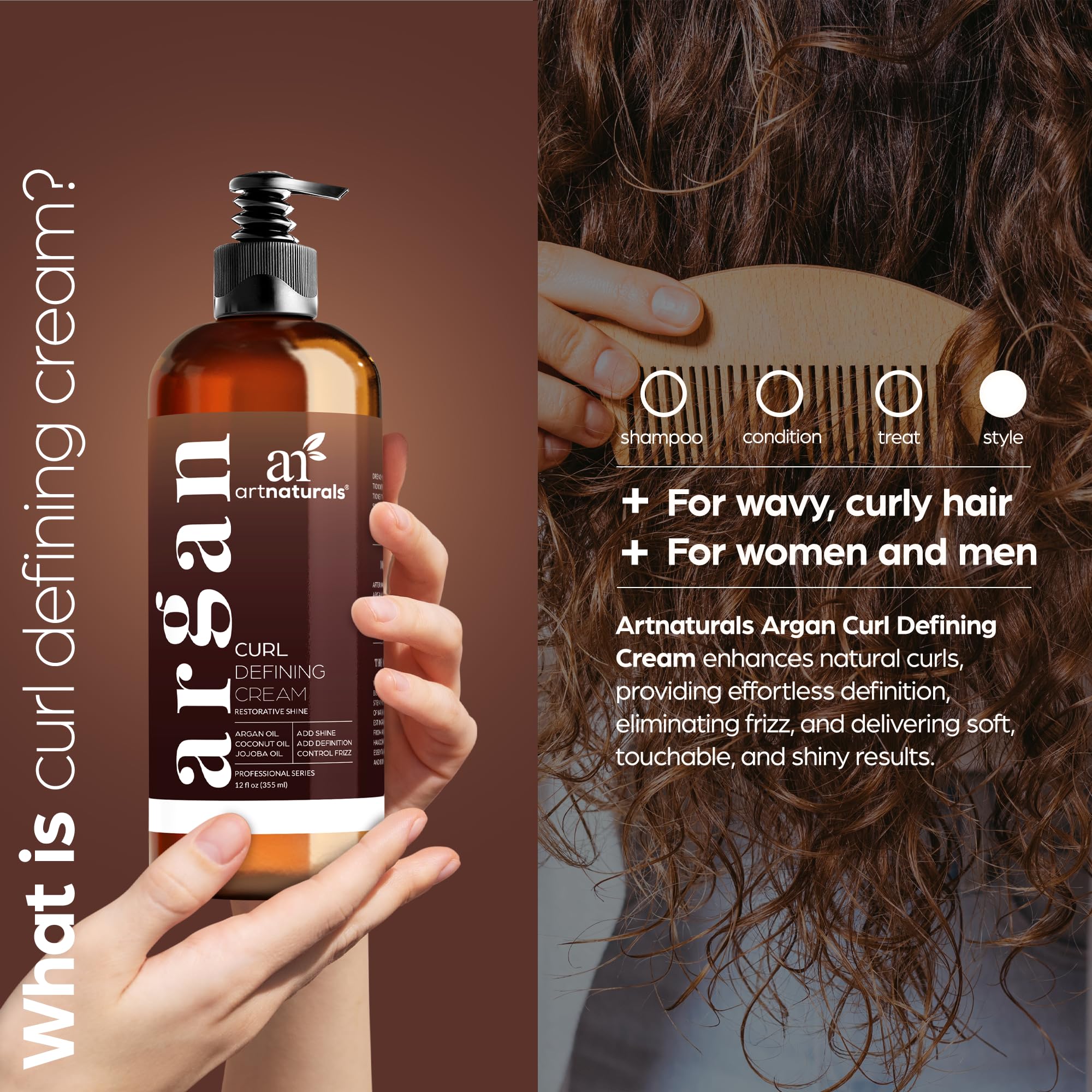 Artnaturals Curl Defining Cream jar close-up highlighting texture and moisturized curls.