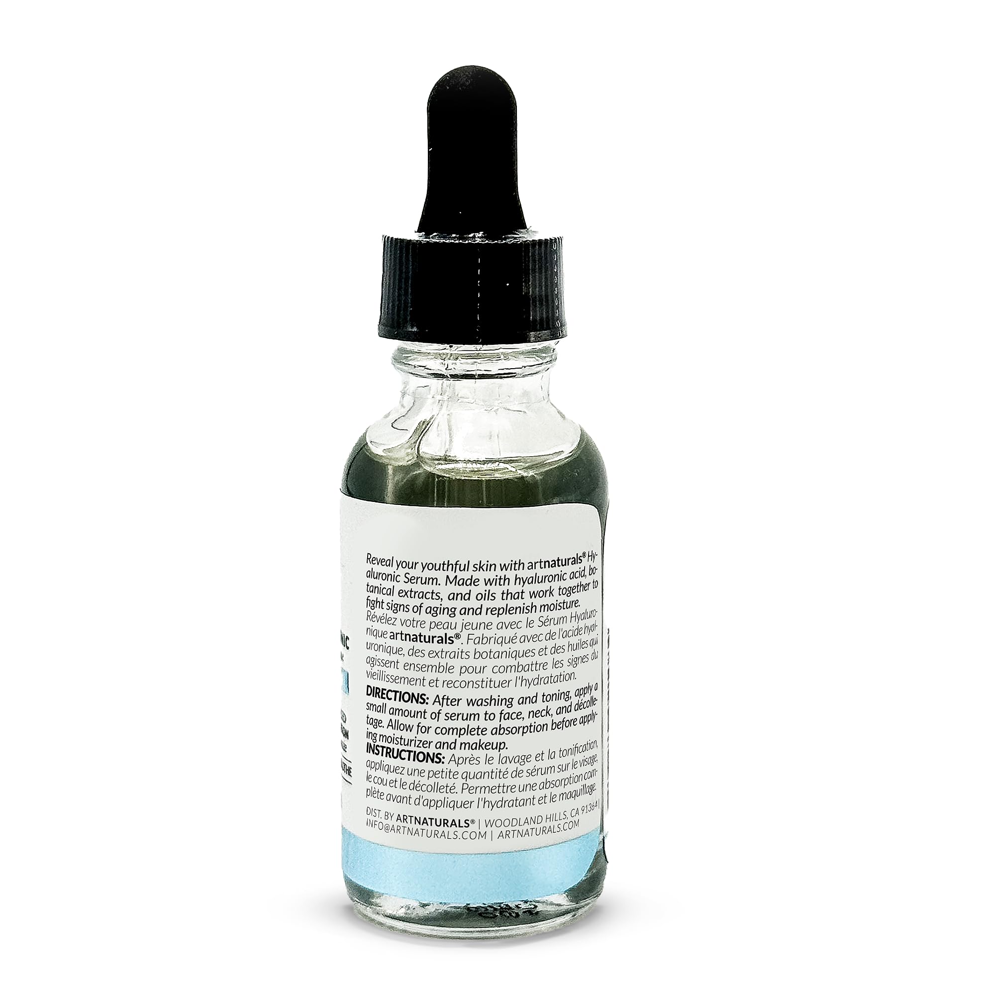 ArtNaturals Hyaluronic Acid Serum with Vitamin C detail highlighting brightening ingredient.