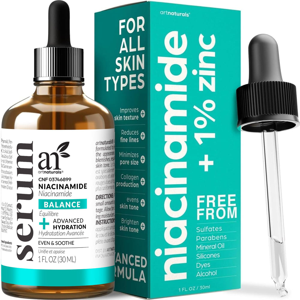 Artnaturals Niacinamide Serum bottle with lightweight, fast-absorbing formula for smoother skin.