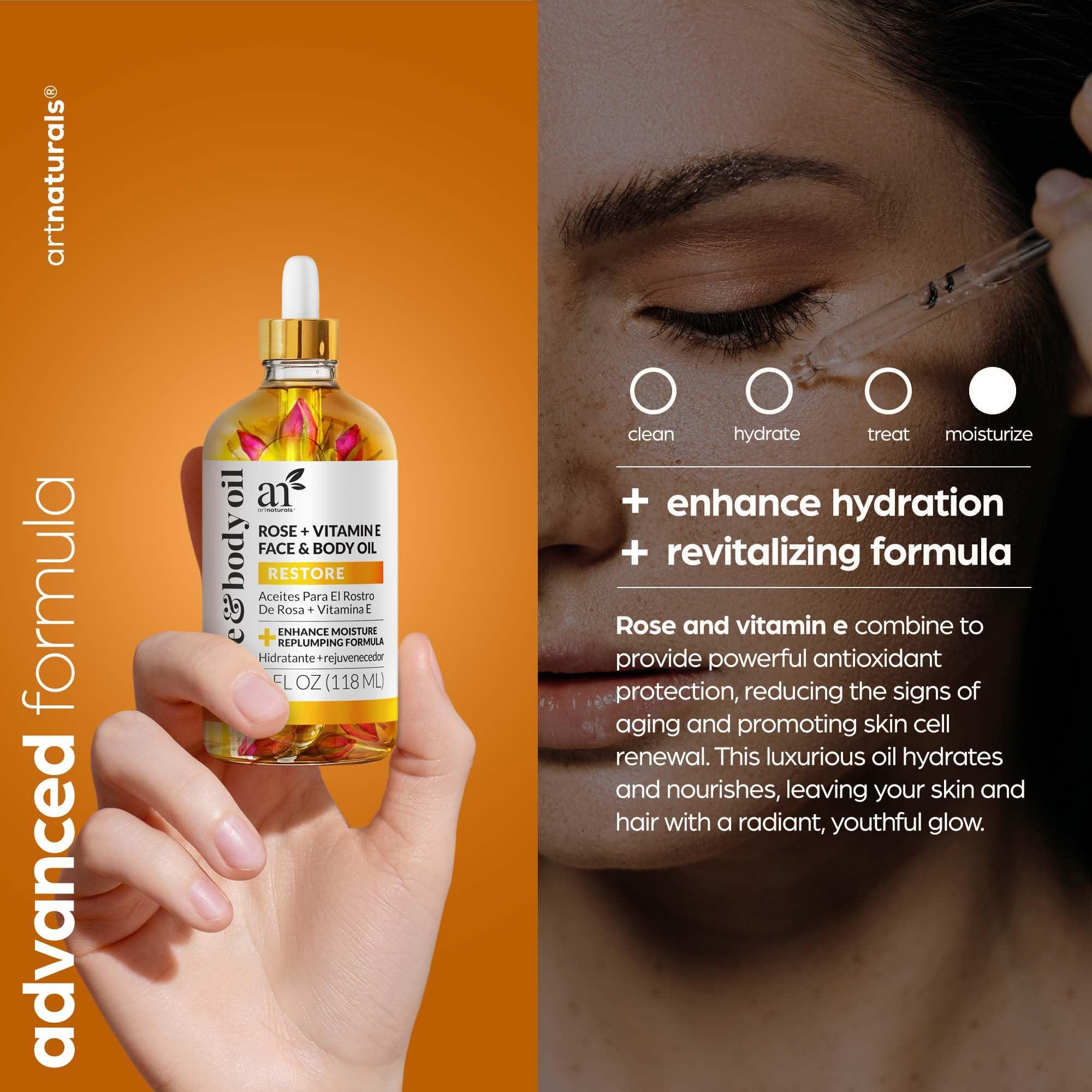 Artnaturals rose oil apply — gentle application on the face for nourishment.