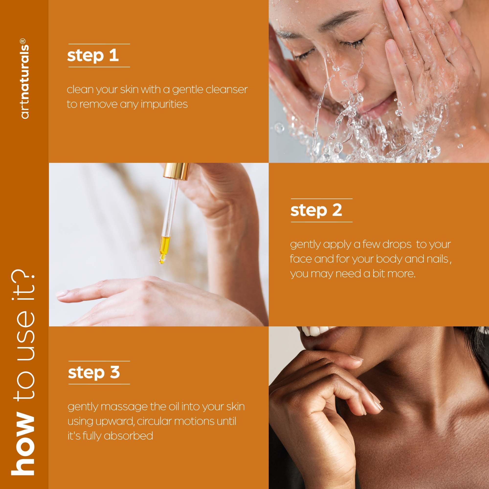 Artnaturals rose oil body hair usage — versatile skincare and haircare oil.