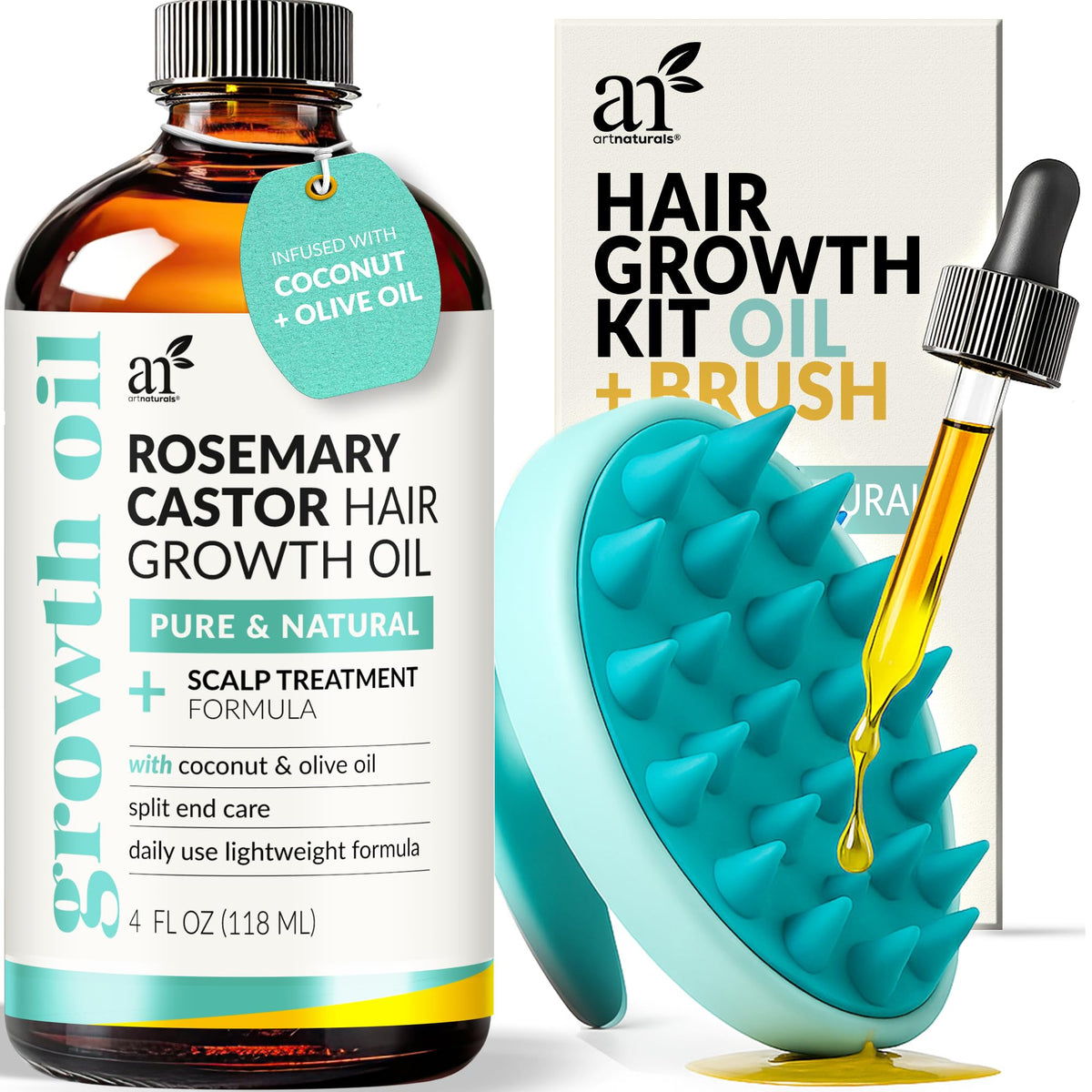 Artnaturals rosemary castor oil bottle for scalp nourishment and hair growth support.